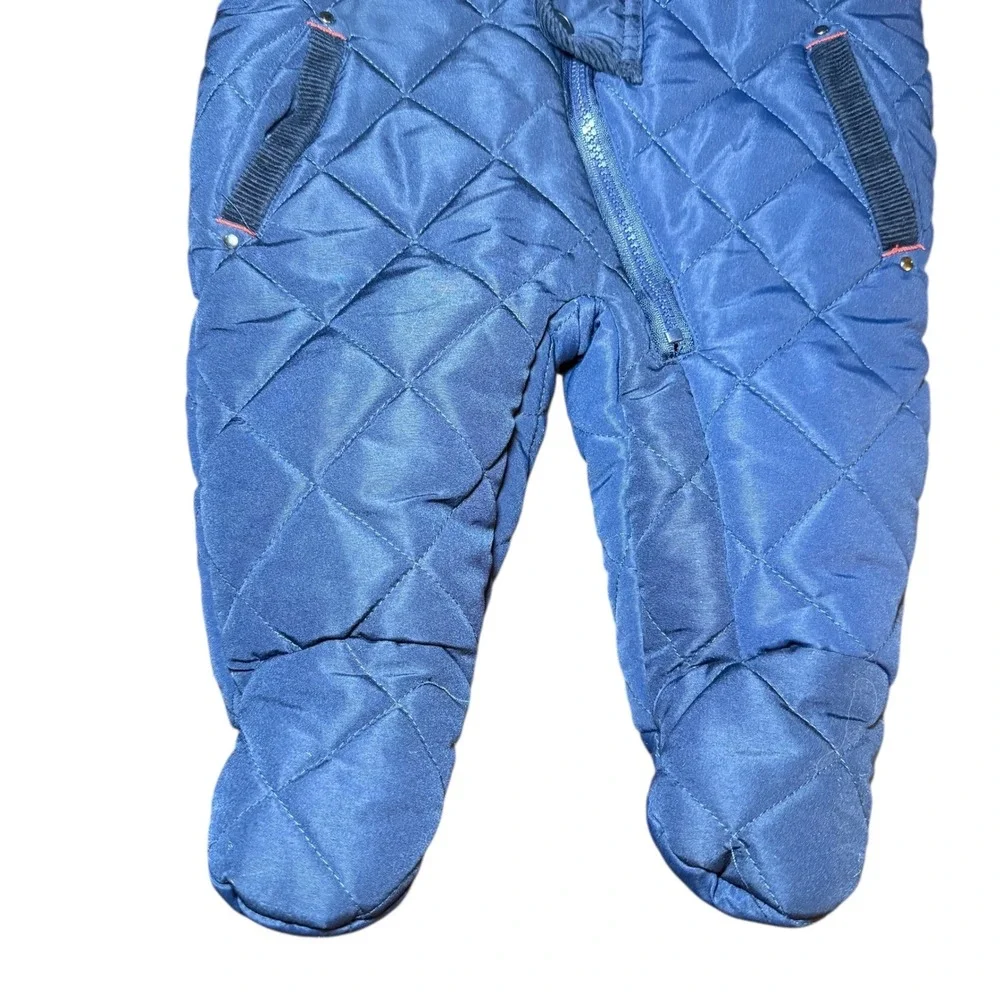 Rothschild Baby‎ Snowsuit Quilted Navy Blue Plaid Lined Hooded 3-6 Months